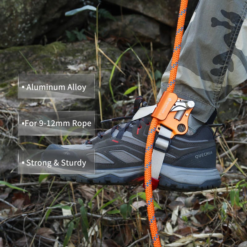 NewDoar Left Foot Ascender Riser Rock Climbing Tree Arborist Mountaineering Rappelling Quick Step Equipment CE Certified Climbing Device for 8~13MM Rope(Left Orange) - Image 3